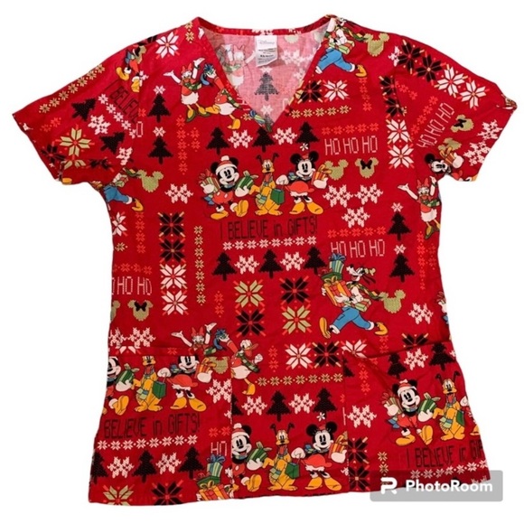 Disney Minnie Mouse Red Scrub Top-Women’s Size XS-100% Cotton-Shirt-Daisy - Picture 1 of 11